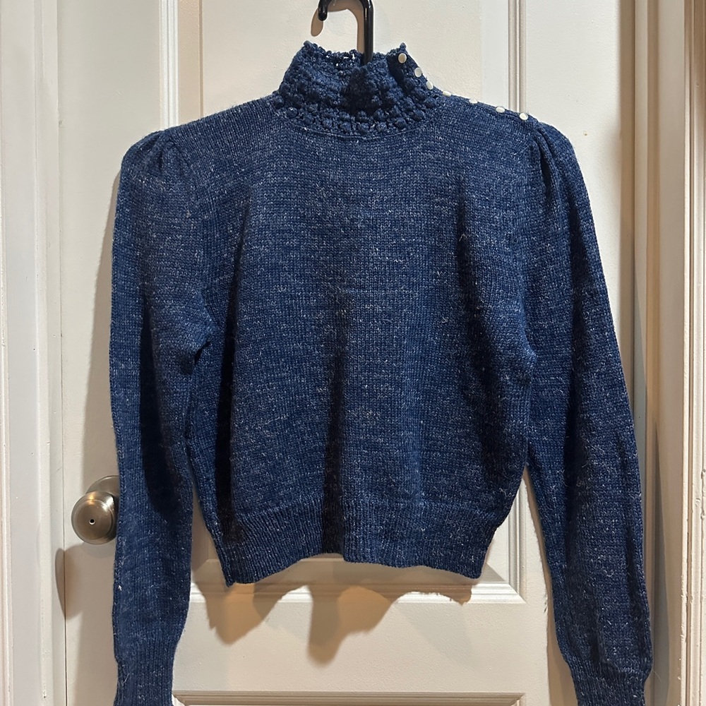 Blue High-Neck Women's Wool Sweater